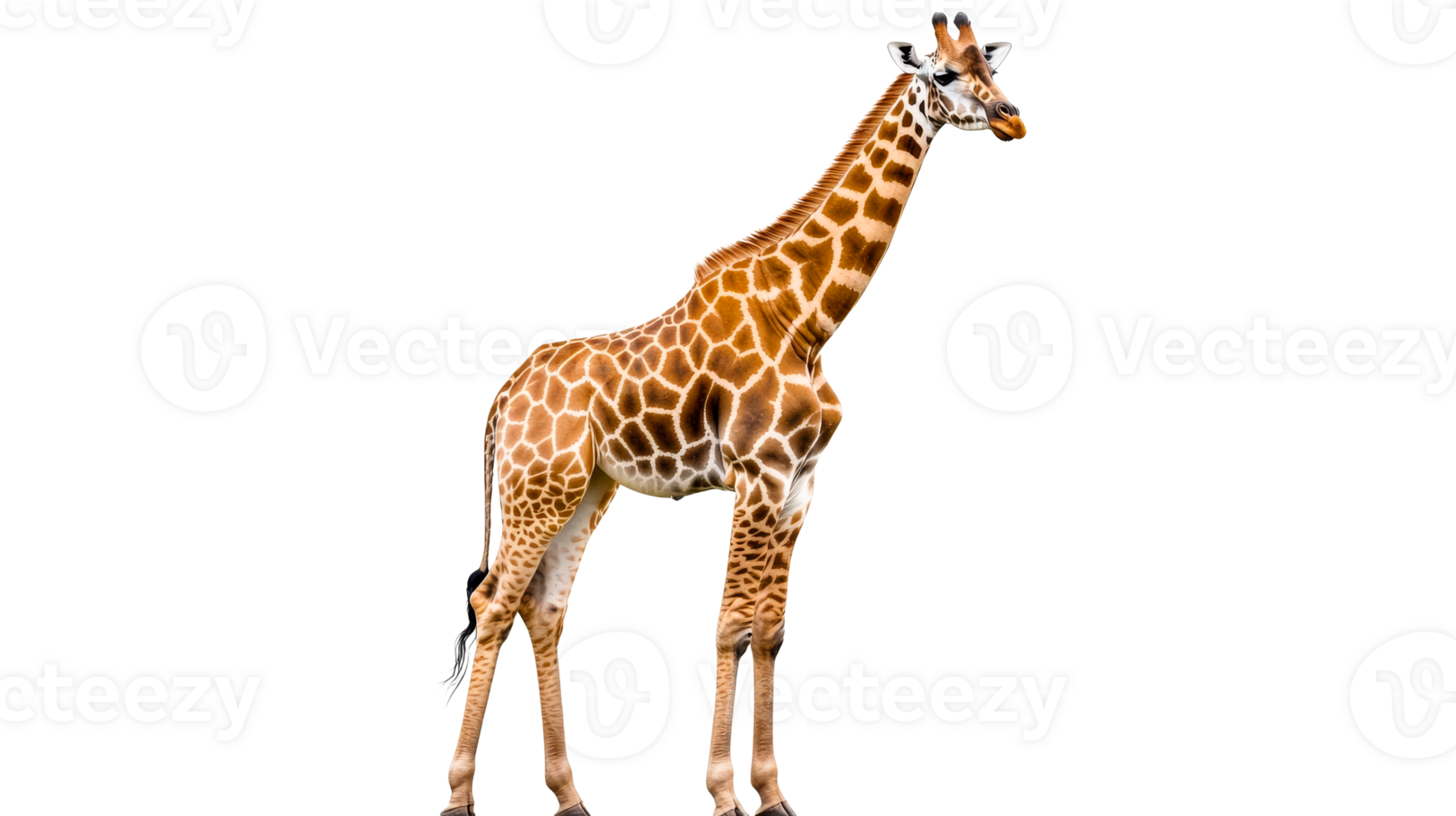 Majestic giraffe, posing regally with patterned coat, cut out transparent png