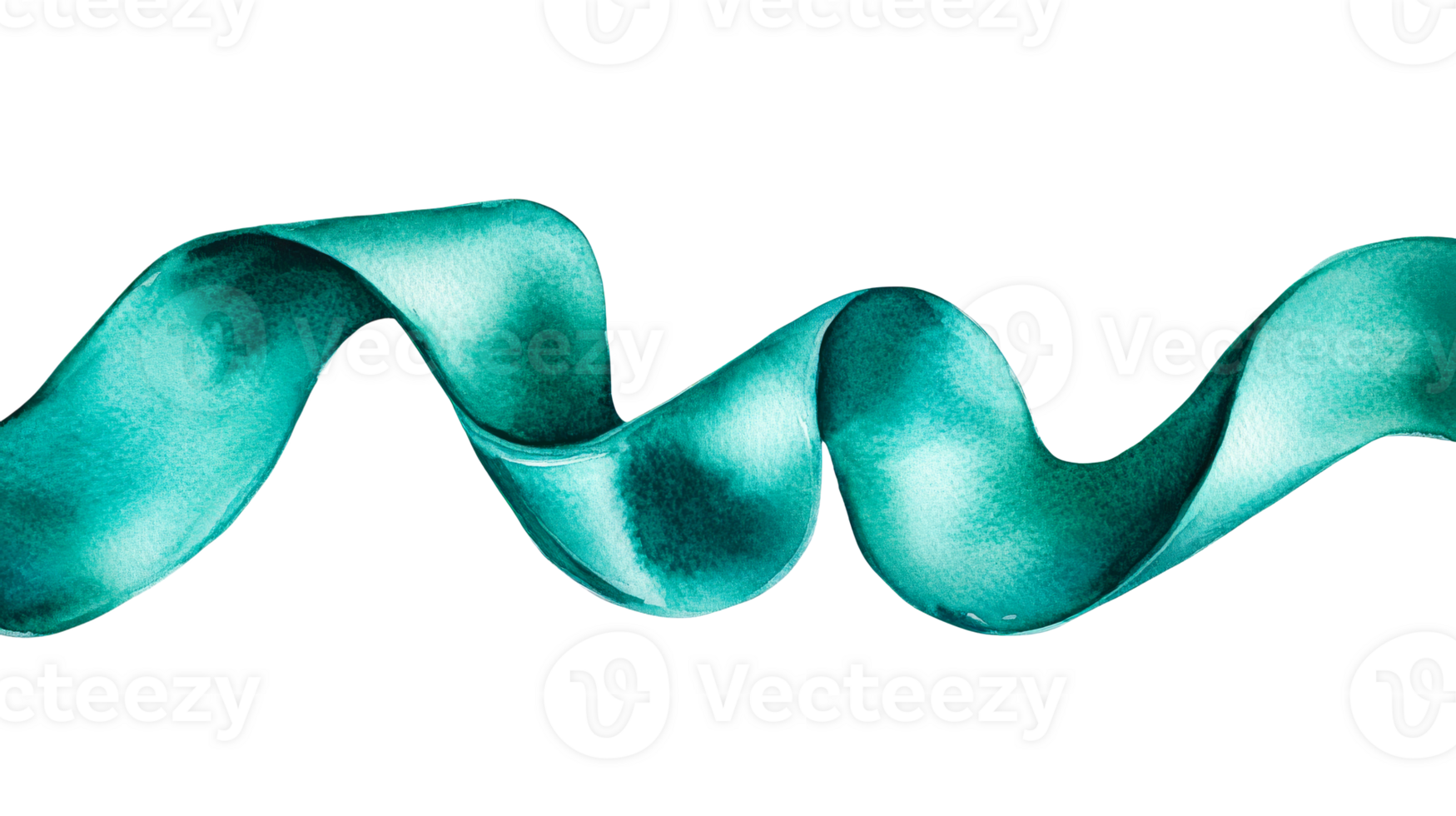 Turquoise ribbon with curves and shadows on a black background, cut out transparent png