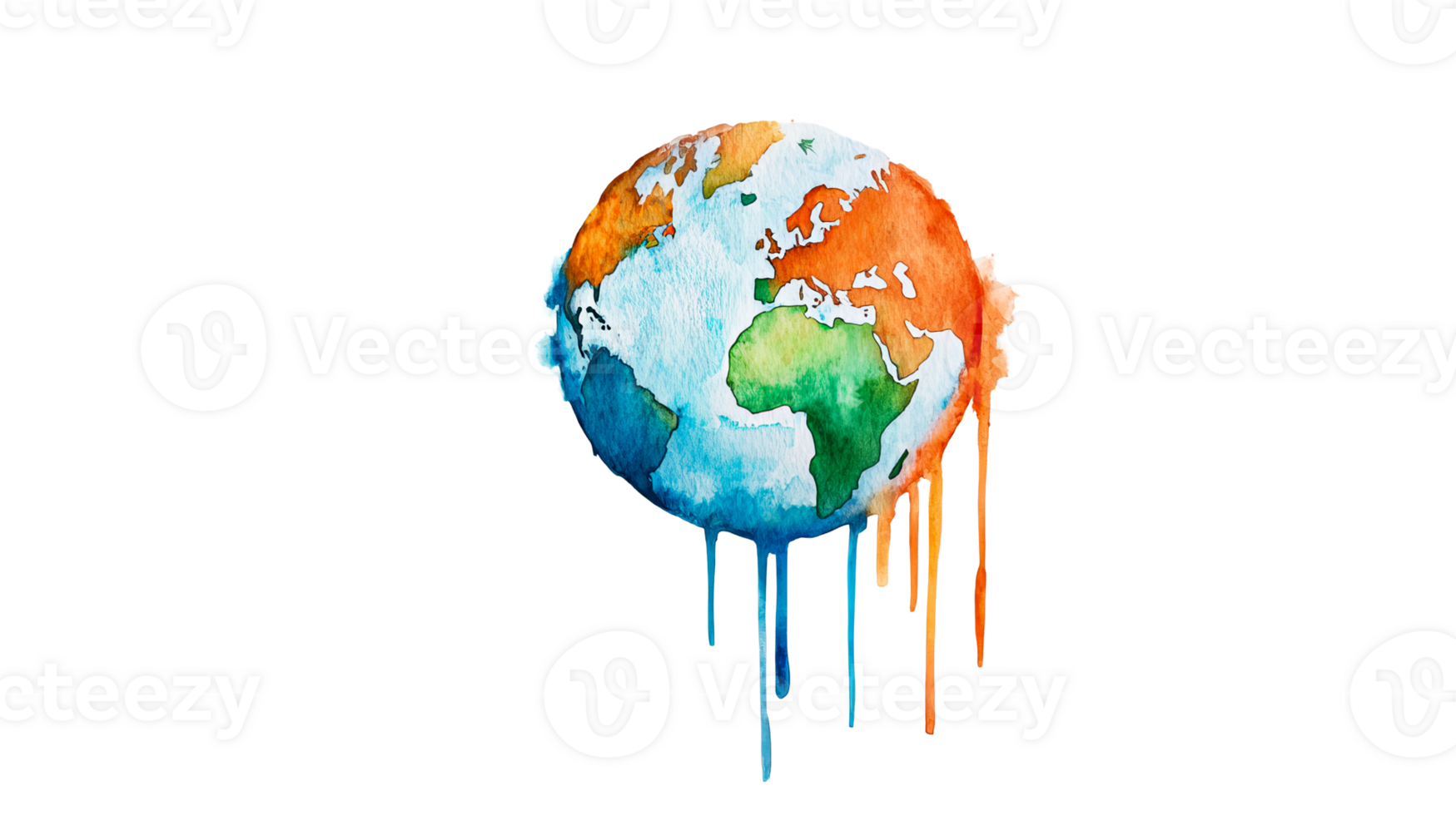 Watercolor Earth Globe Symbolizing Climate Change, cut out transparent png
