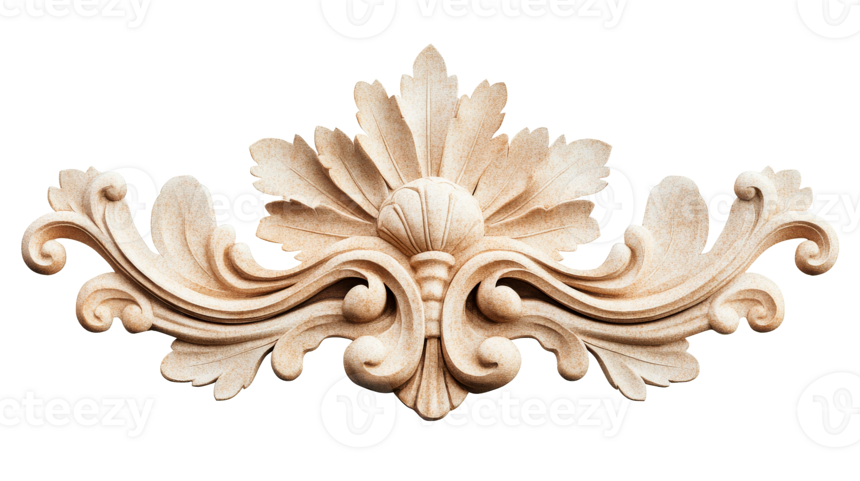 Ornamental flower in rococo style, isolated, cut out transparent png