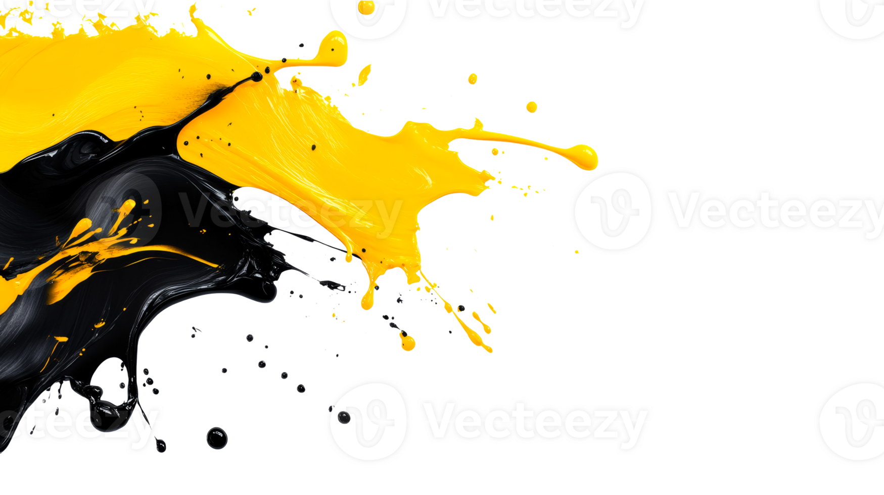 Yellow and black paint splash, dynamic flow, abstract design, cut out transparent png