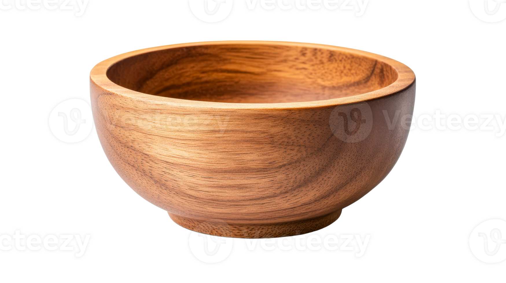 Empty wooden bowl close-up studio shot, cut out transparent png
