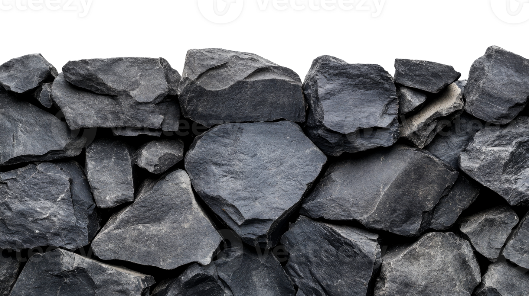 Dark rock wall with uneven texture, stone aggregate, cut out transparent png