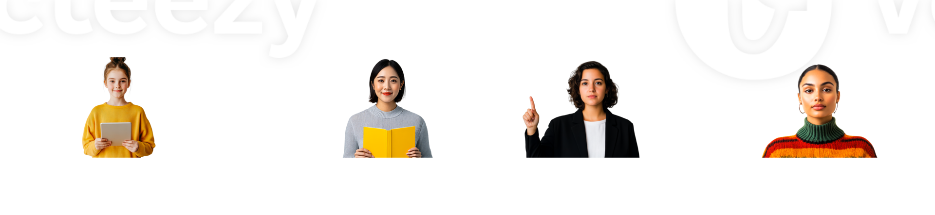 Diverse people expressing interest and learning, cut out transparent png