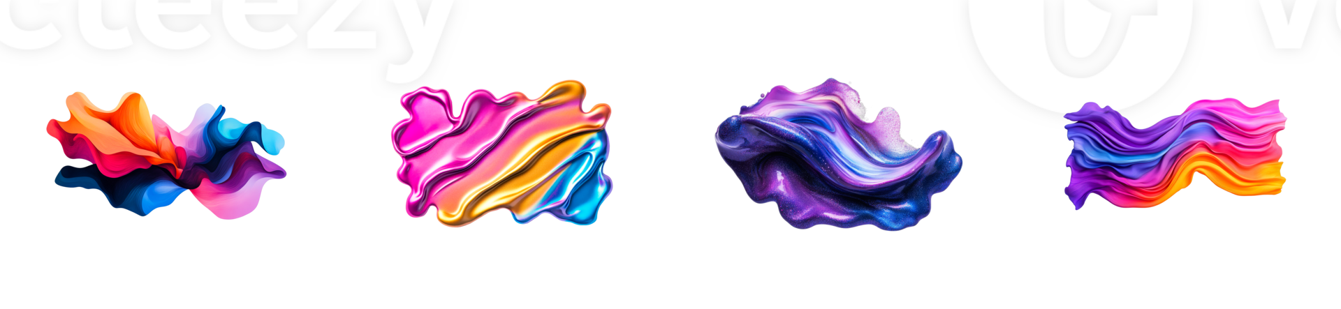 Fluid, iridescent splashes of color, vibrant texture and dynamic flow, cut out transparent png