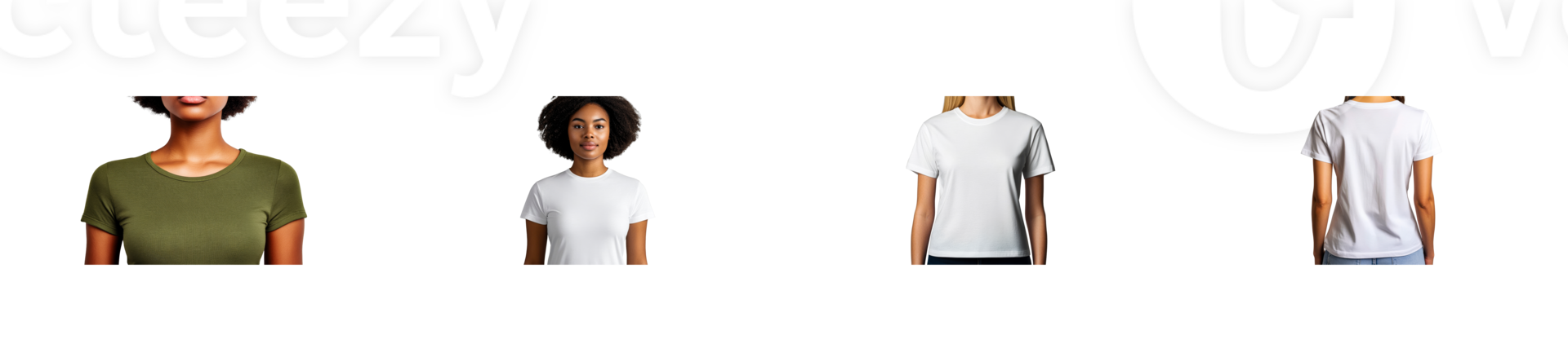Assortment of t-shirts for women, various styles, cut out transparent png