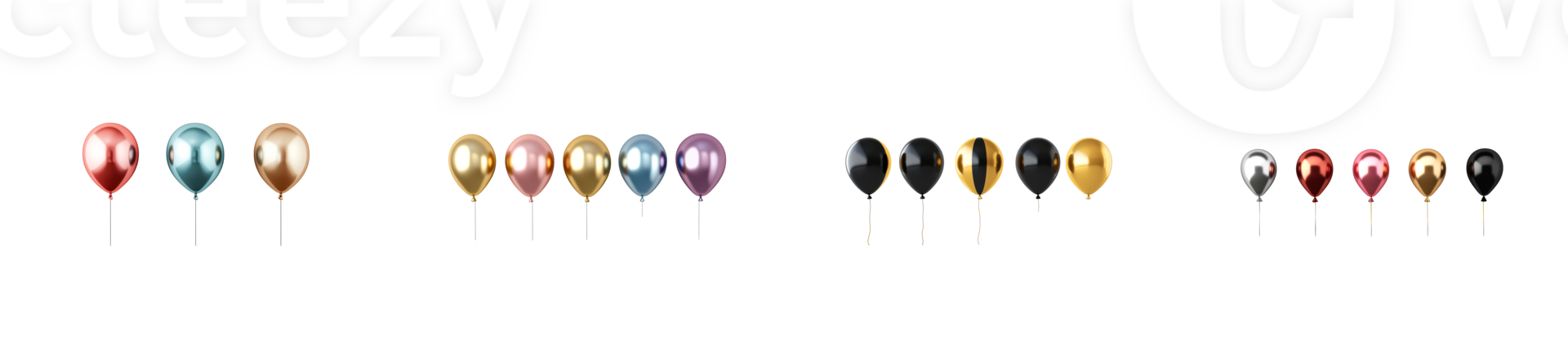 Collection of shiny metal party balloon decorations , cut out transparent png