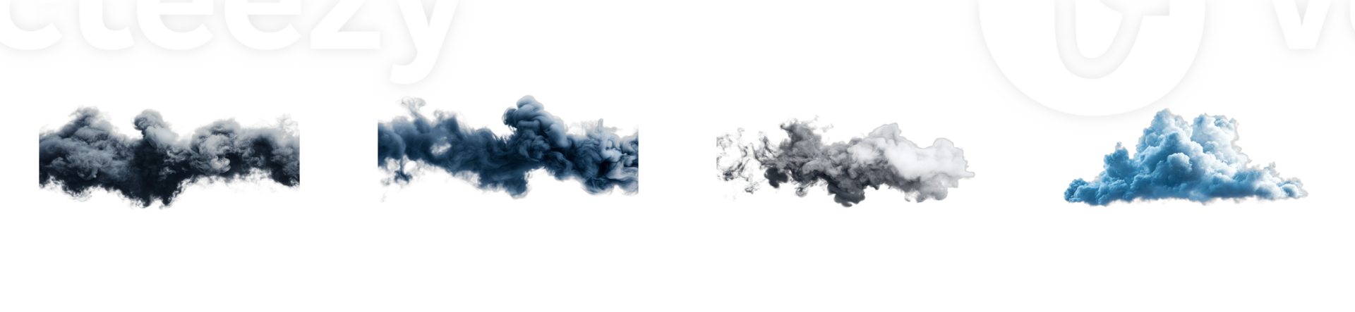 Atmospheric clouds collection on black background illustration, cut out transparent png