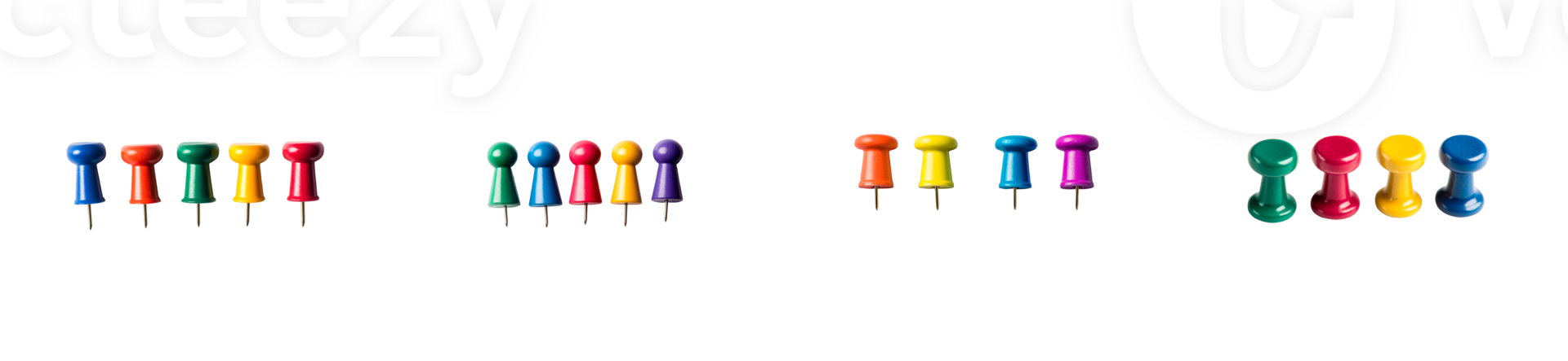 Colorful pushpins on black background, stationery, cut out transparent png