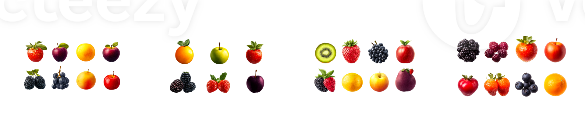 Fresh assorted fruits and berries arranged, vibrant, juicy, raw, cut out transparent png