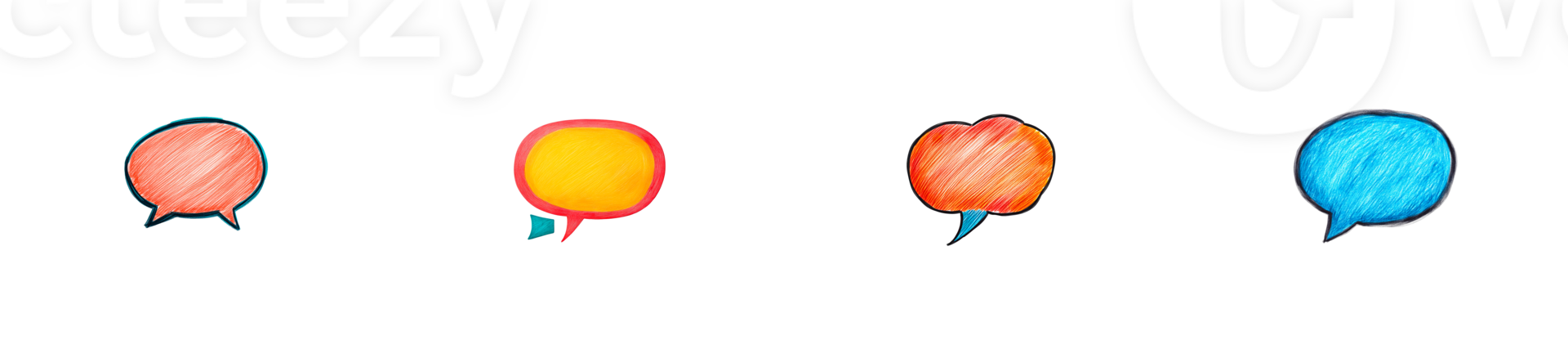 Colorful speech bubble collection design, cartoon style, dialogue, message, communication, conversation, sketch, drawing, cut out png
