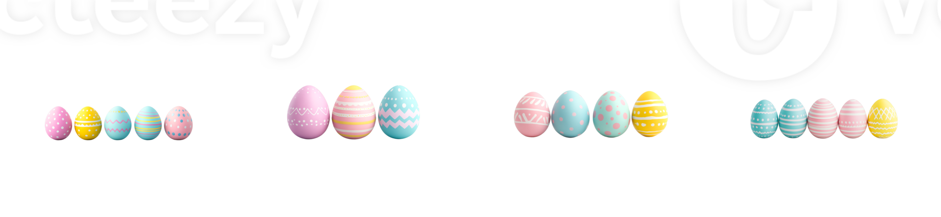 Colorful Easter eggs of different sizes and patterns, cut out transparent png
