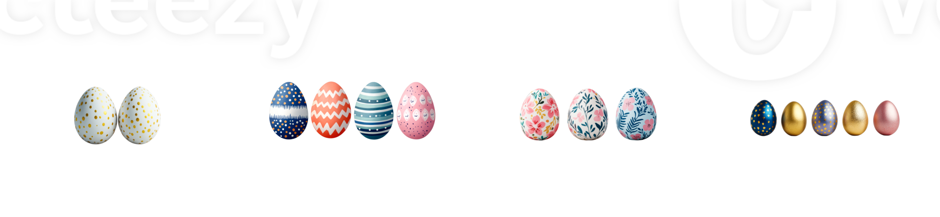 Easter eggs decorated with bright colors and patterns, cut out transparent png
