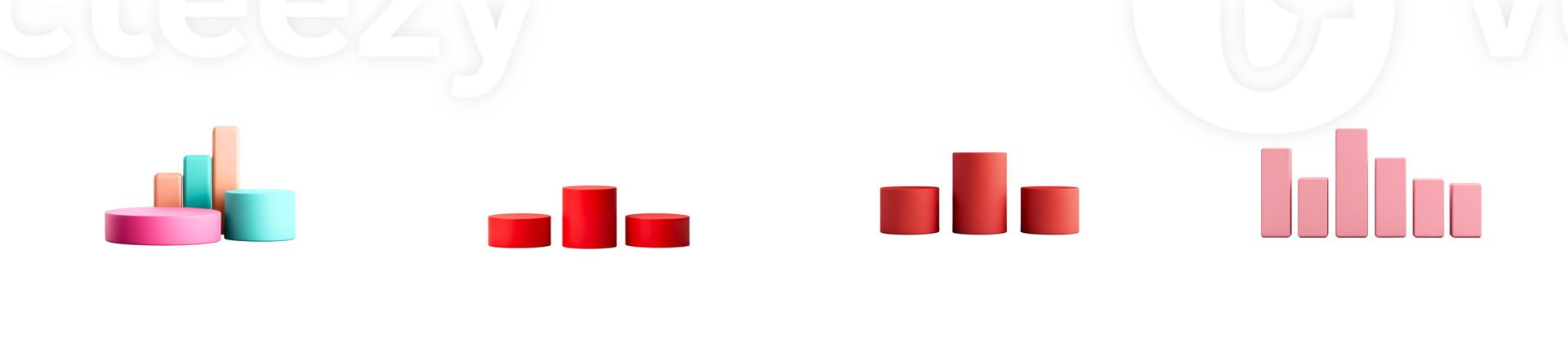 Colorful geometric cylinders against a black backdrop, cut out transparent png