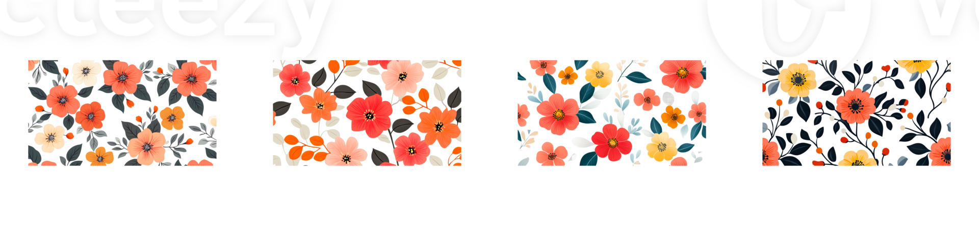Floral pattern set of flowers, plants on black background, cut out transparent png