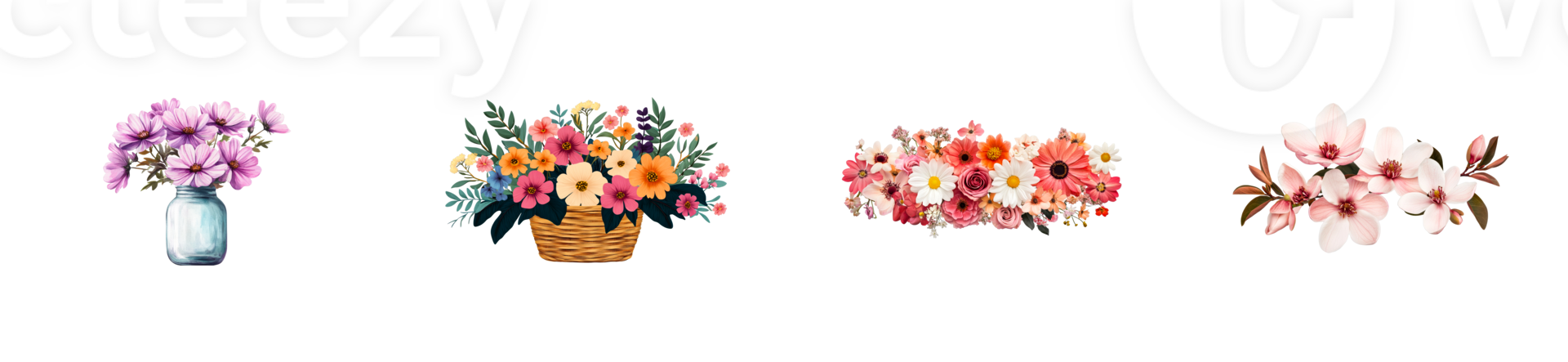 Watercolor flower bouquet assortment, elegant design, isolated, cut out transparent png