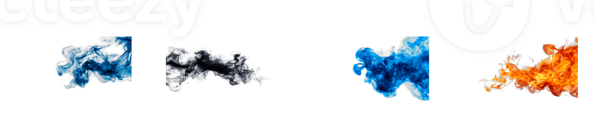 Blue and Black Smoky Swirls and Fiery Flames Isolated, cut out transparent png