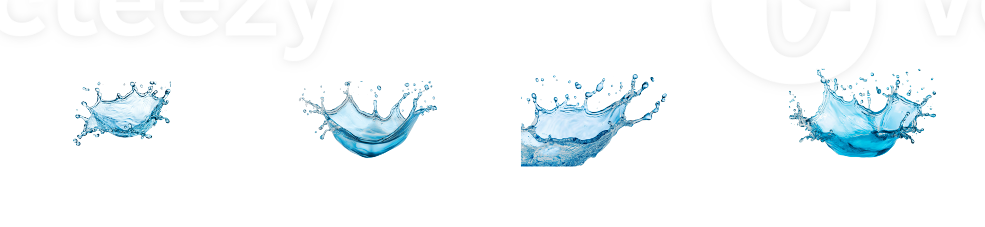 Water crown splashes, liquid movement, dynamic spill, droplets action, cut out transparent png