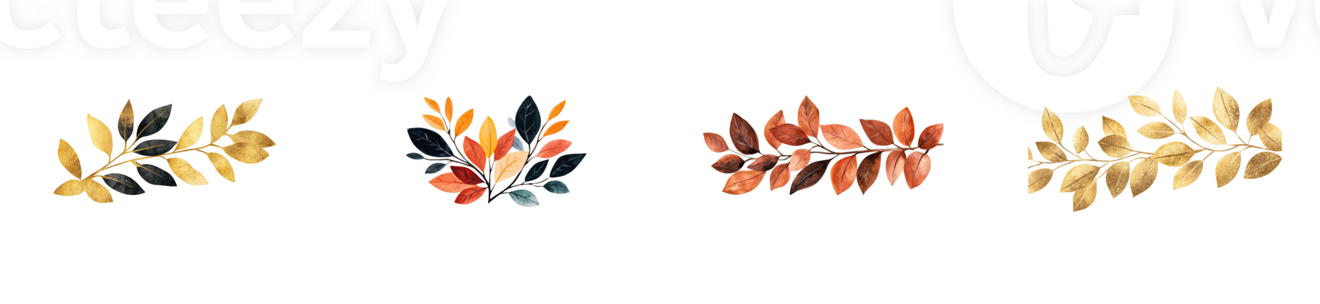 Autumnal foliage watercolor illustrations with different hues, cut out transparent png