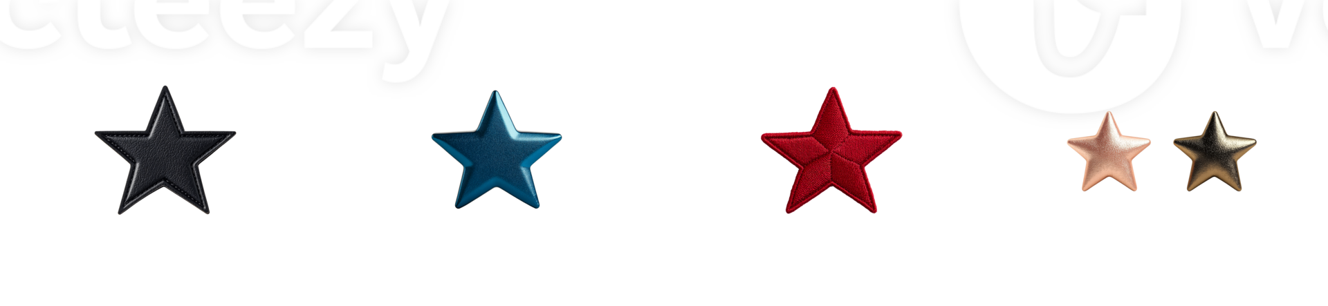 Star emblems in various colors and materials, cut out transparent png