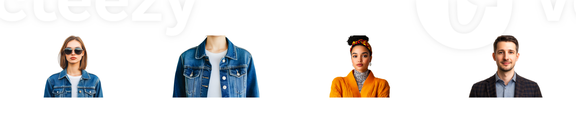 Four fashion people posing in casual clothing, cut out transparent png