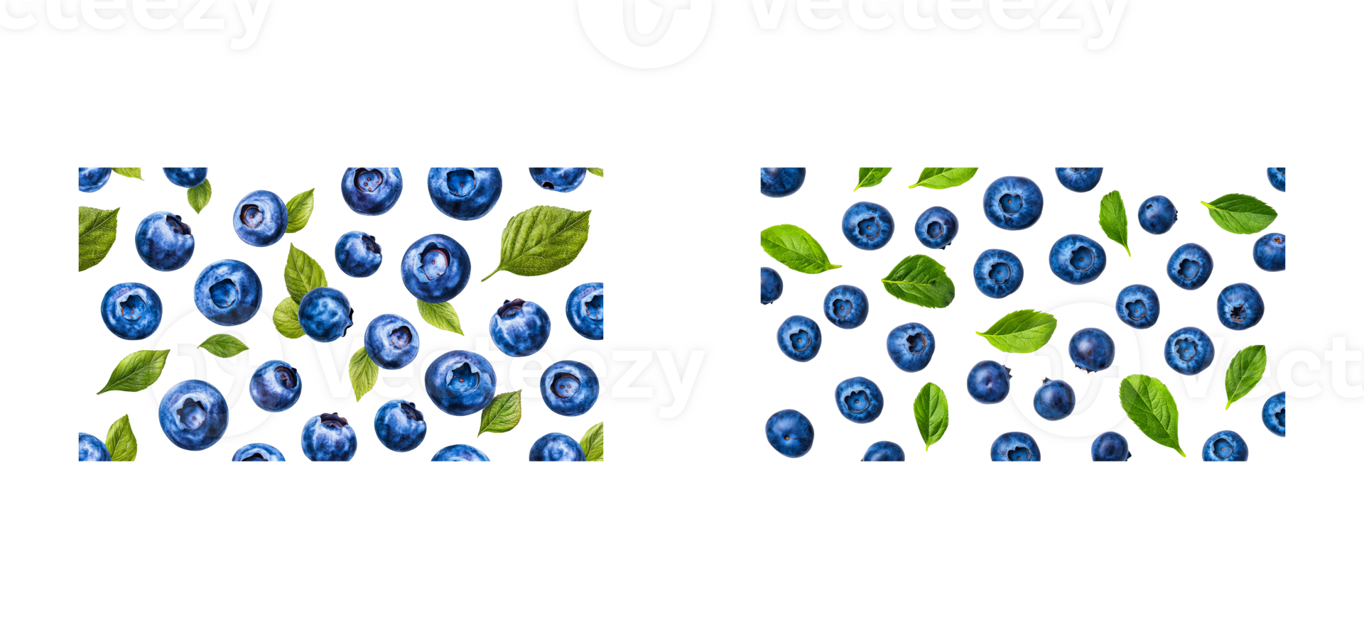 Blueberries with Leaves, scattered on black, fresh vitamins,cut out transparent png