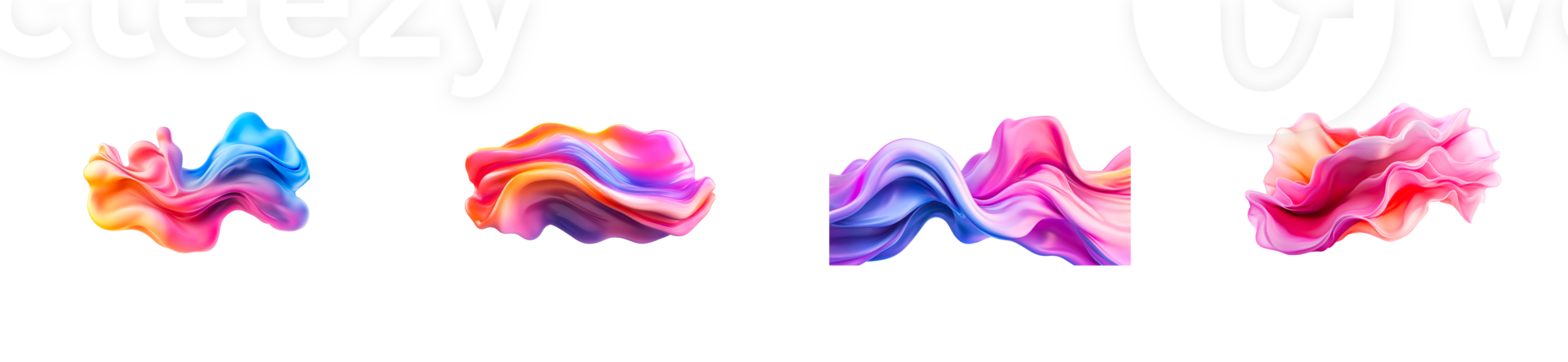 Abstract iridescent multicolored paint liquid elements, cut out transparent png
