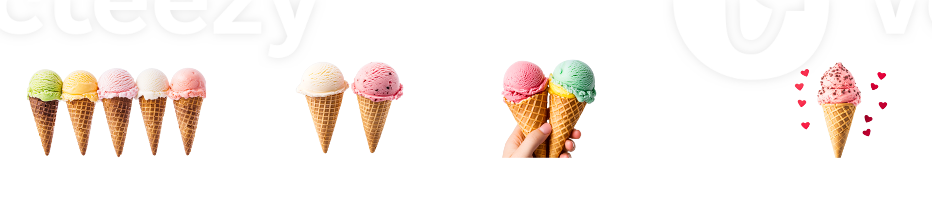 Assortment of Ice Cream Cones on Black, cut out transparent png