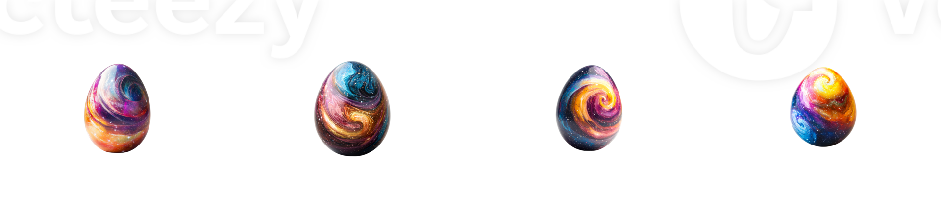 Cosmic Easter Eggs with Vibrant Galaxy Designs, cut out transparent png