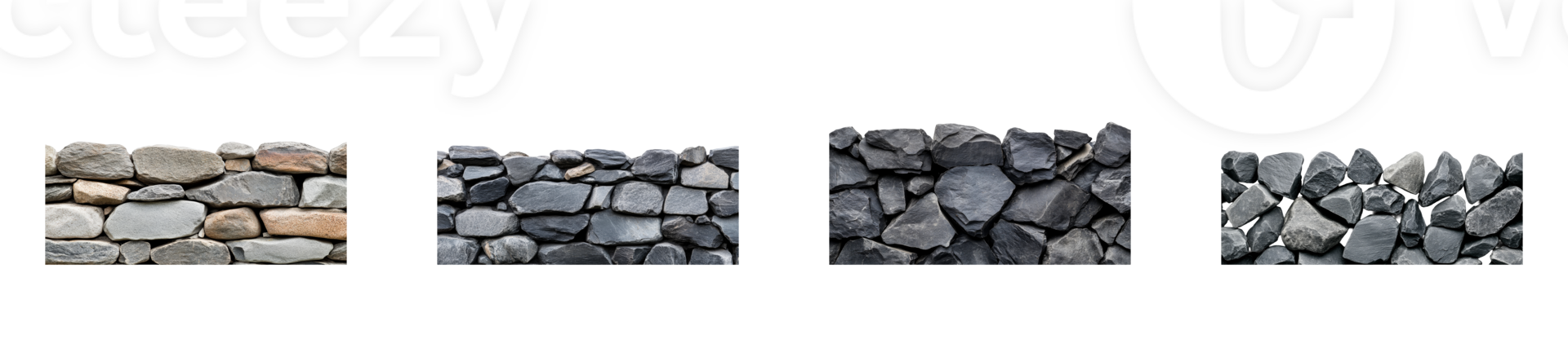 Set of stone wall textures, seamless patterns, landscape design , cut out transparent png