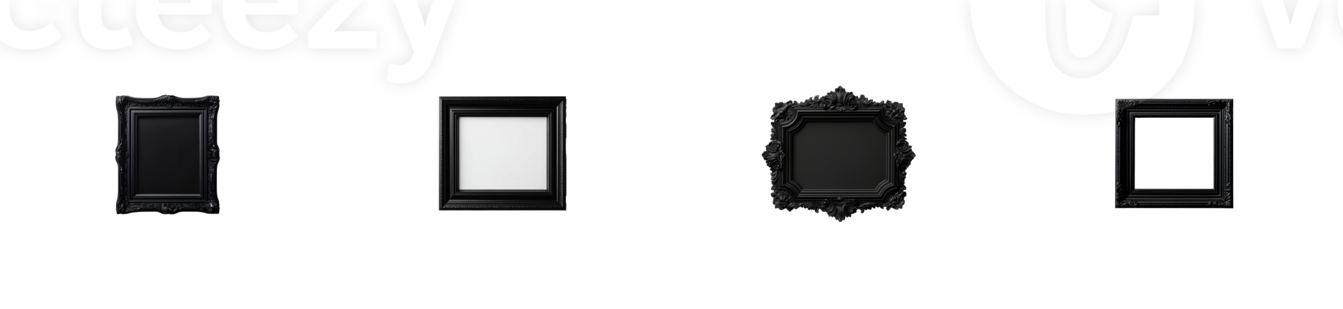 Ornate Picture Frames Row, Decorative Border, Isolated on Black, cut out transparent png