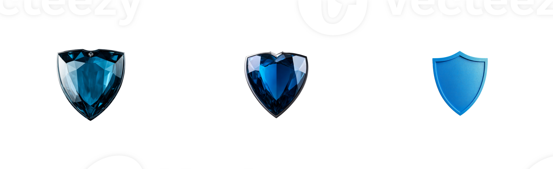 Blue shield icons in different styles, cut out transparent png