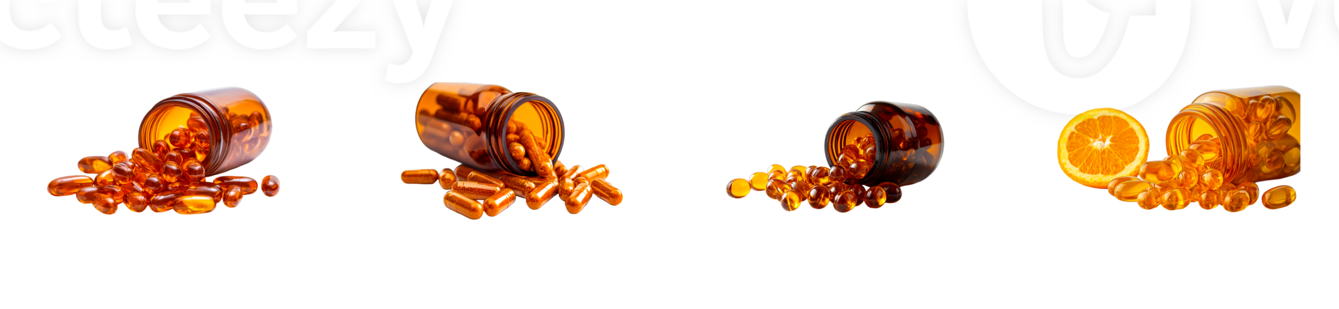 Fish oil capsules from bottle near orange halves , cut out transparent png