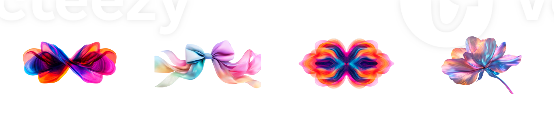 Abstract colorful fluid shapes on black background, cut out transparent png
