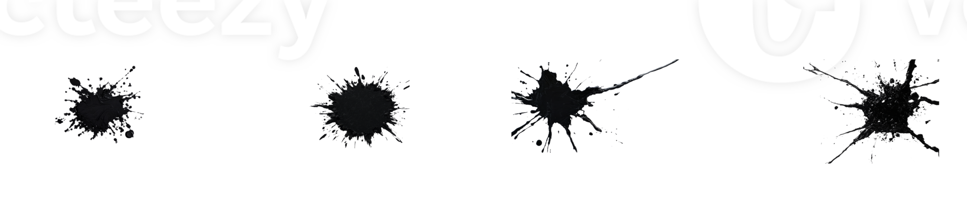 Splatter of black liquid, splash with droplets, dynamic motion, cut out transparent png