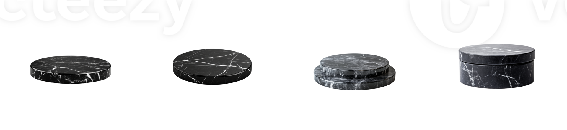 Four decorative black marble jars, cut out transparent png