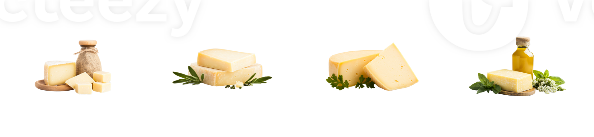 Cheese and oil presentation on black background, cut out transparent png