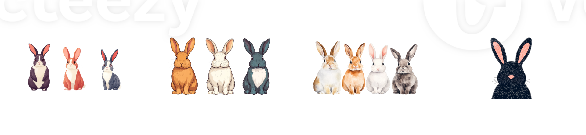 Set of Rabbits, cut out transparent png