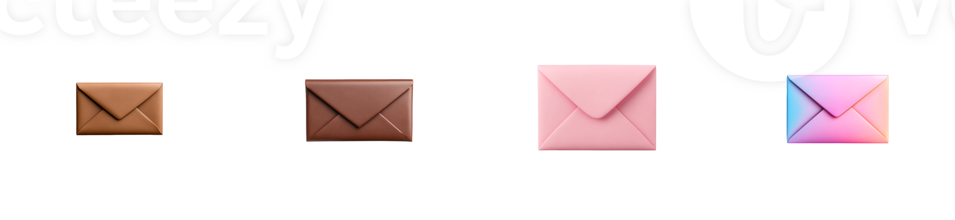 Set of envelope icons for mail in different colors, cut out transparent png