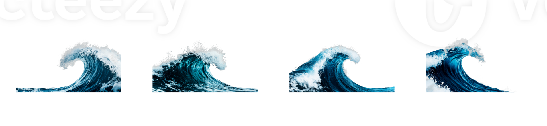 Series of intense ocean waves crashing, isolated , cut out transparent png