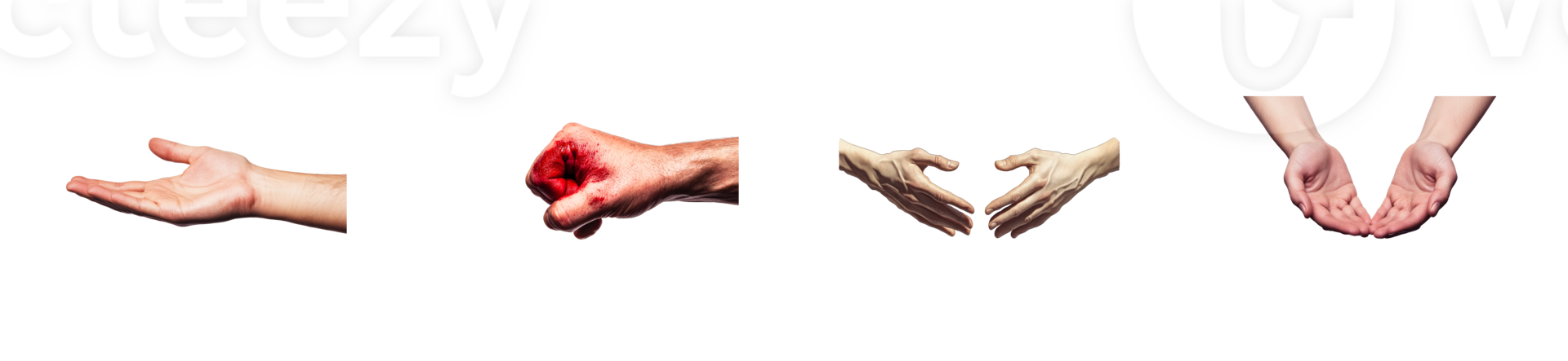 Four Hands Gestures Collection Isolated on Black, cut out transparent png