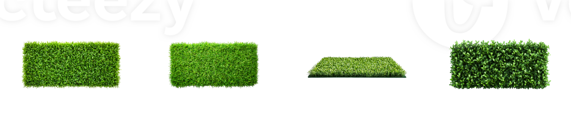 Assorted square turf blocks against black backdrop, cut out transparent png