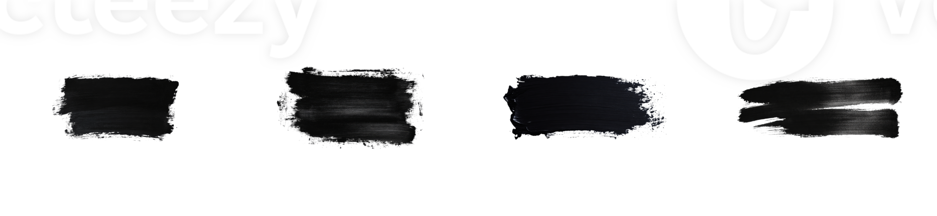 Four black acrylic paint strokes in a row, isolated, cut out transparent png