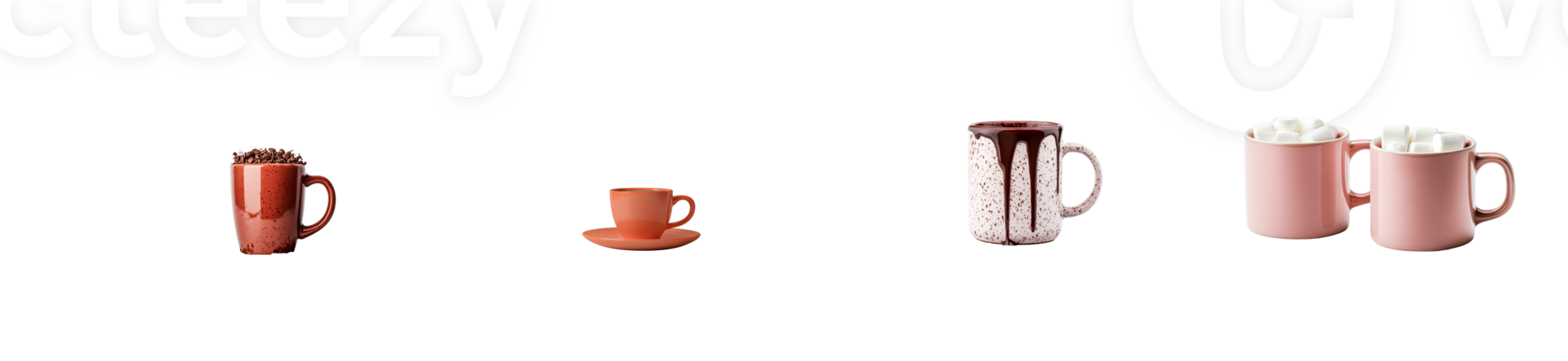 Cups and mugs collection of coffee, tea, drinks, cut out transparent png