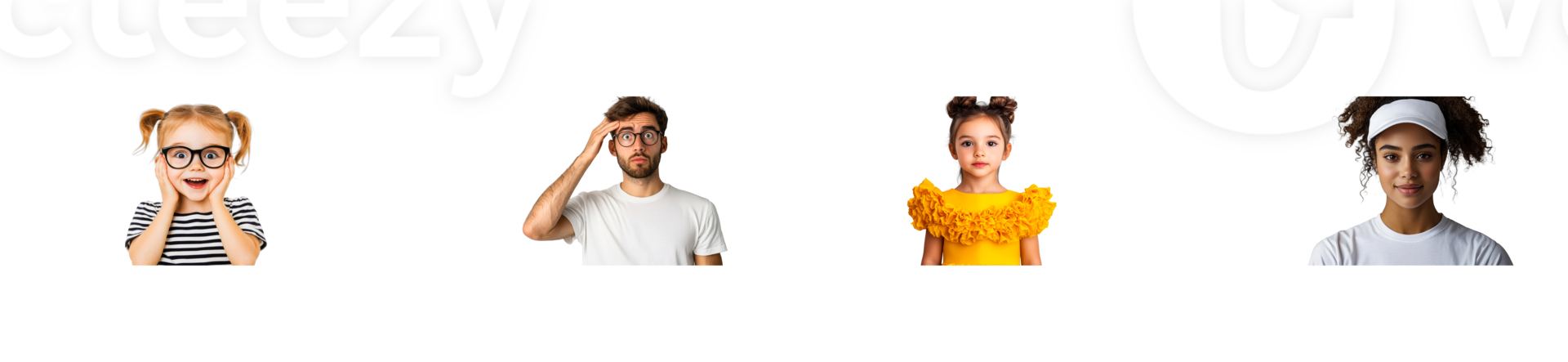 Diverse expressions against black background, cut out transparent png