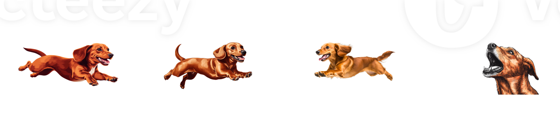 Dachshund illustration running, jumping, howling, and isolated , cut out transparent png