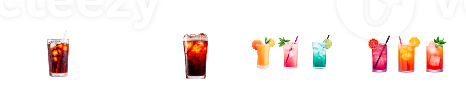 Refreshing drinks assortment with citrus accents, cut out transparent png