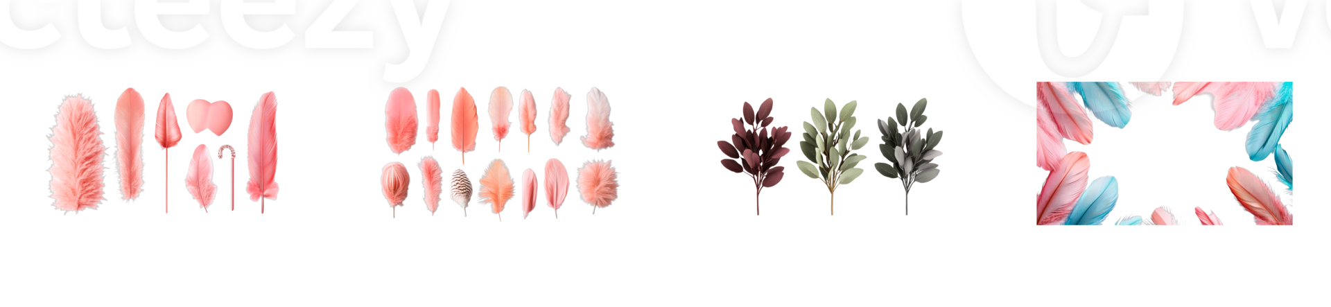 Delicate Feather Set on Black Background, cut out transparent png