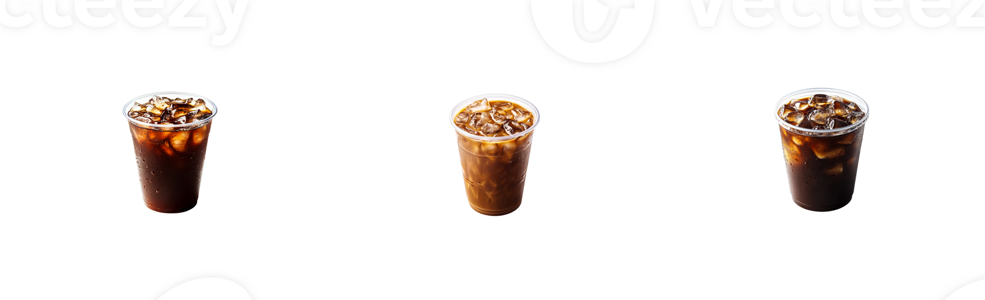 Iced coffee in plastic cup, drink on black background, refreshment, cut out transparent png