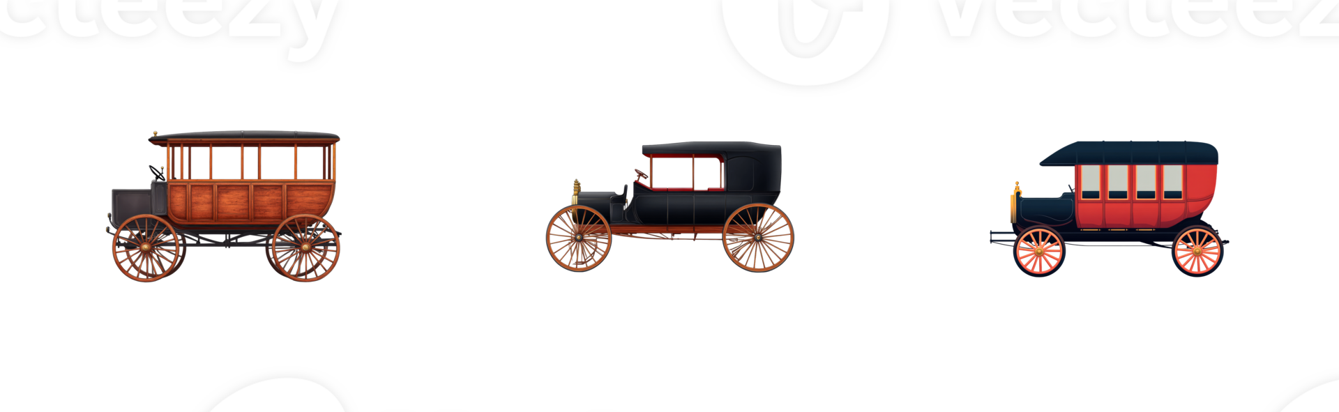 Antique carriages of the early 20th century, cut out transparent png